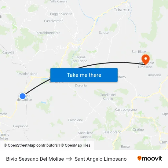 Sessano Del Molise Junction to Saint Angelo Limosano map