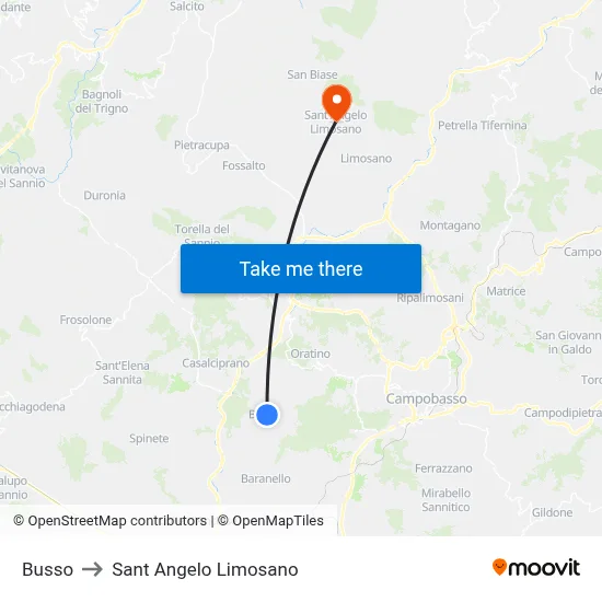 Busso to Saint Angelo Limosano map