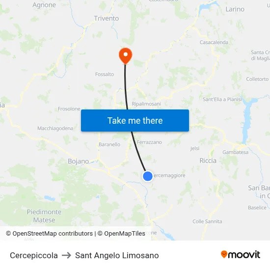 Cercepiccola to Saint Angelo Limosano map