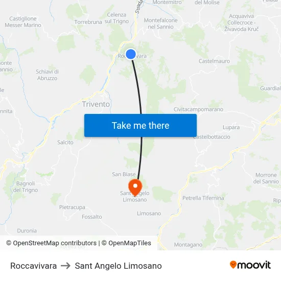 Roccavivara to Saint Angelo Limosano map