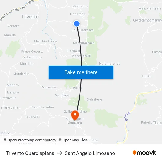 Trivento Querciapiana to Saint Angelo Limosano map