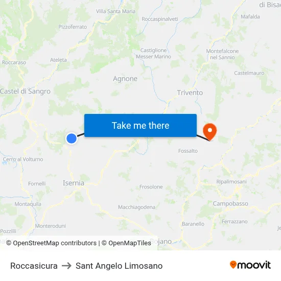 Roccasicura to Saint Angelo Limosano map