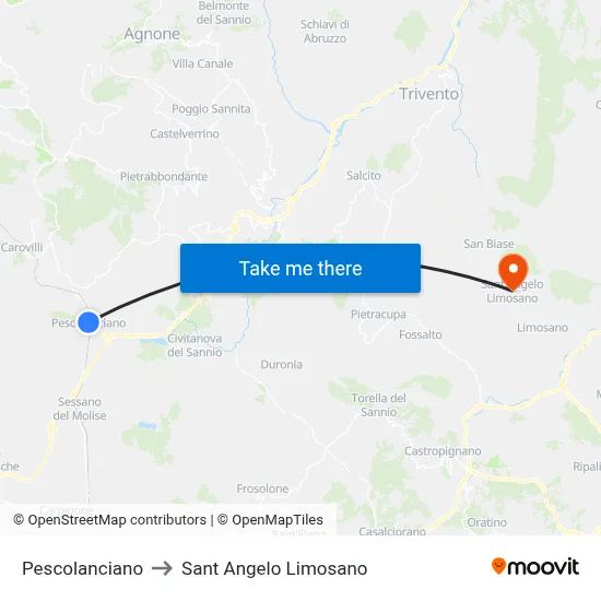 Pescolanciano to Saint Angelo Limosano map