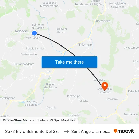SP73 Belmonte Del Sannio Junction to Saint Angelo Limosano map
