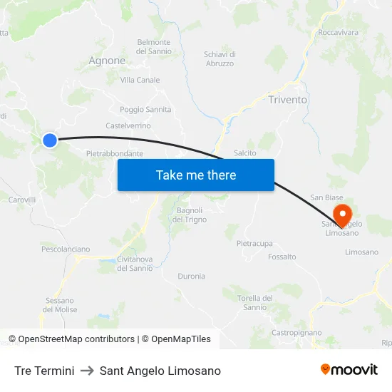 Tre Termini to Saint Angelo Limosano map