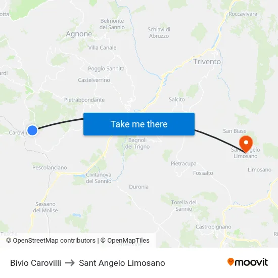 Carovilli Junction to Saint Angelo Limosano map
