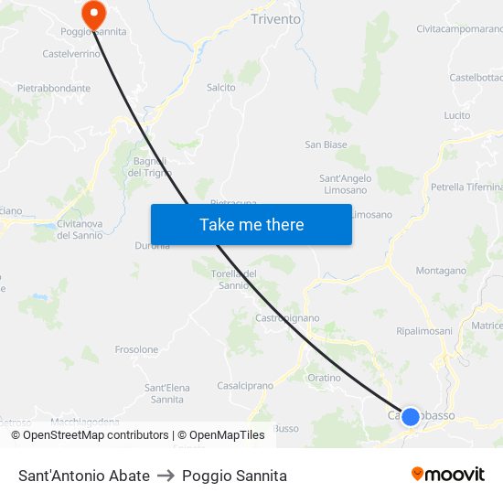 Sant'Antonio Abate to Poggio Sannita map