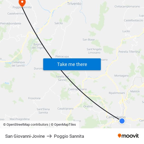 San Giovanni-Jovine to Poggio Sannita map