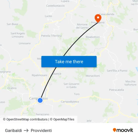 Garibaldi to Provvidenti map