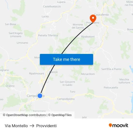 Via Montello to Provvidenti map