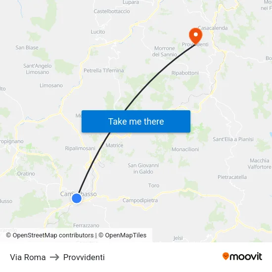 Via Roma to Provvidenti map