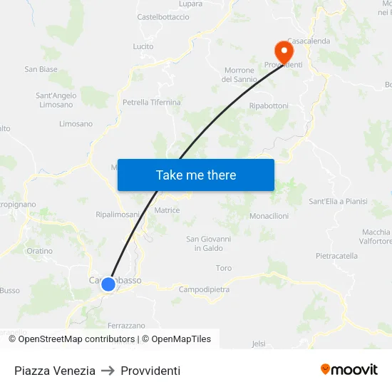 Piazza Venezia to Provvidenti map