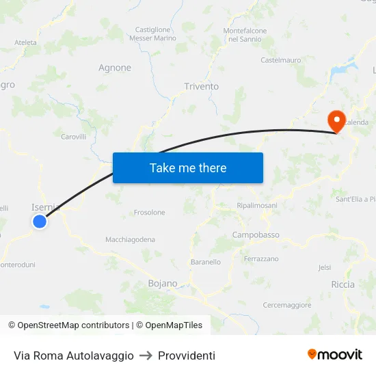 Via Roma Autolavaggio to Provvidenti map