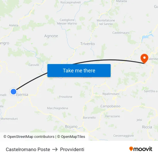 Castelromano Poste to Provvidenti map