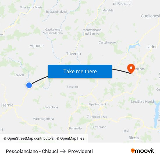 Pescolanciano - Chiauci to Provvidenti map