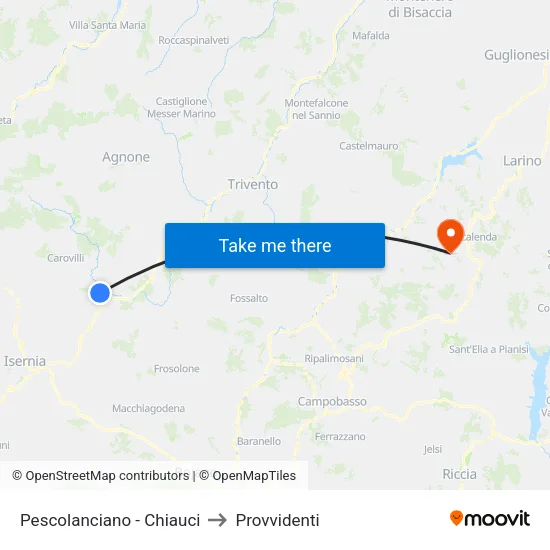 Pescolanciano - Chiauci to Provvidenti map