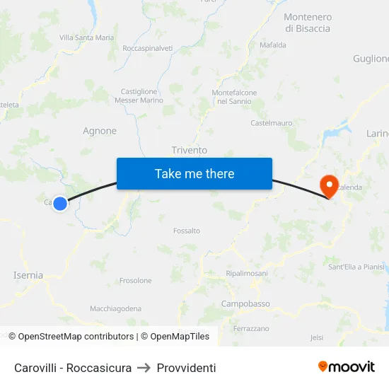 Carovilli - Roccasicura to Provvidenti map