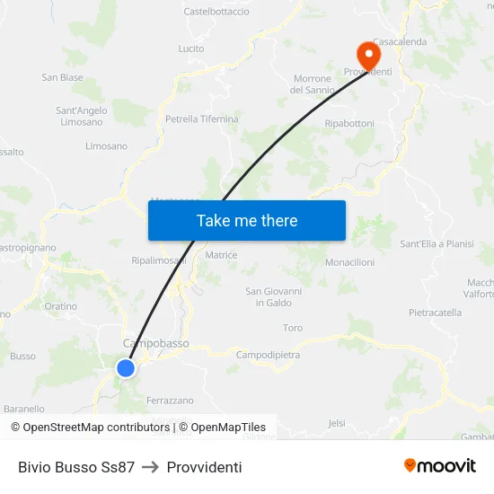 Bivio Busso Ss87 to Provvidenti map