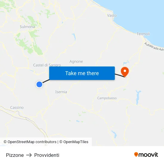Pizzone to Provvidenti map