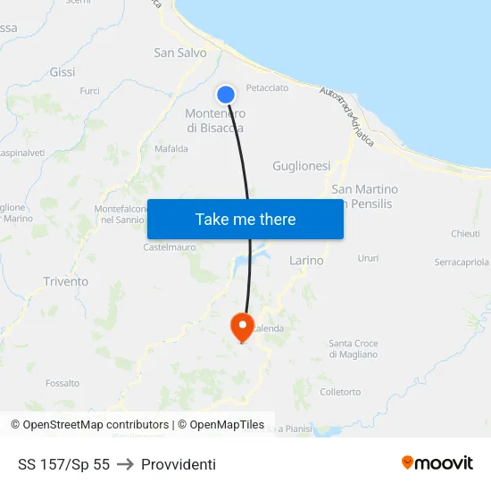 Bivio Nazionale to Provvidenti map