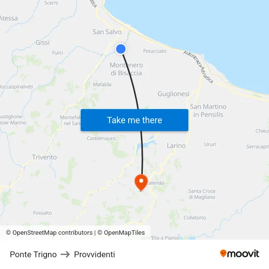 Ponte Trigno to Provvidenti map