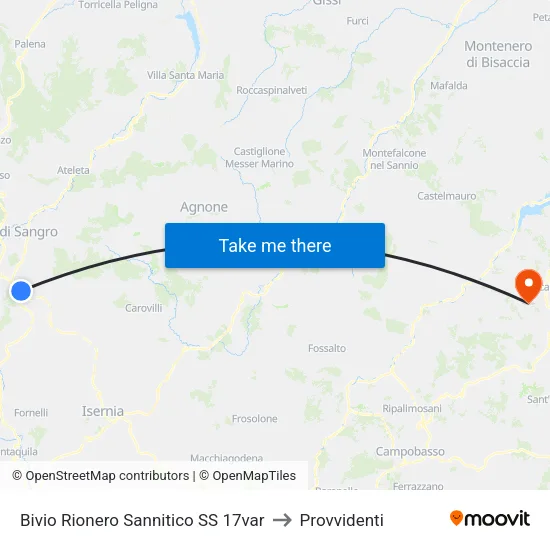 Bivio Rionero Sannitico SS 17var to Provvidenti map