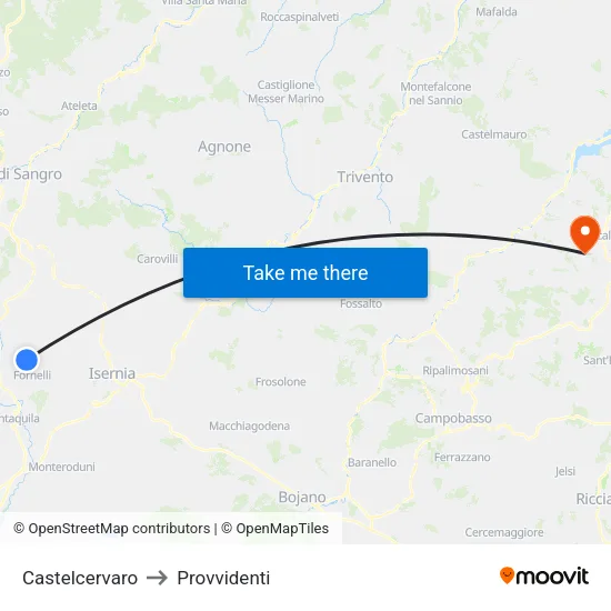 Castelcervaro to Provvidenti map