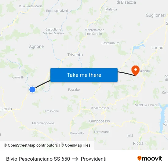 Bivio Pescolanciano SS 650 to Provvidenti map