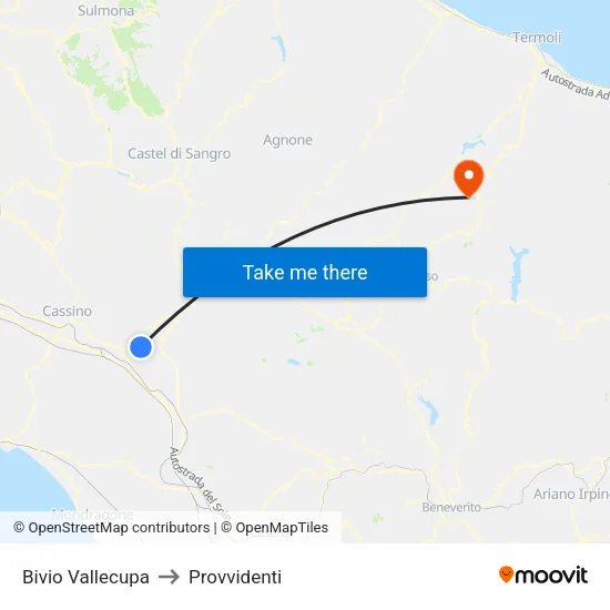 Bivio Vallecupa to Provvidenti map