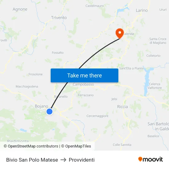 Bivio San Polo Matese to Provvidenti map