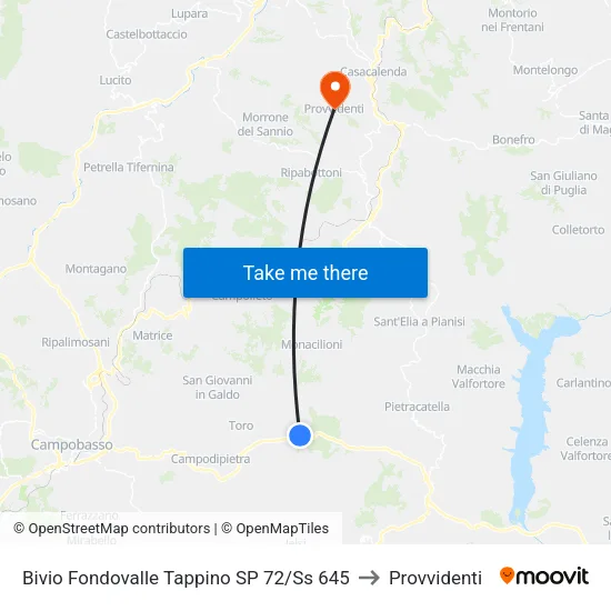 Bivio Fondovalle Tappino SP 72/Ss 645 to Provvidenti map