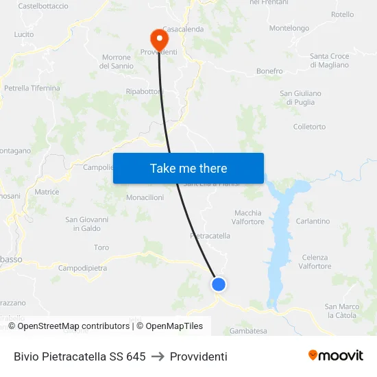 Bivio Pietracatella SS 645 to Provvidenti map