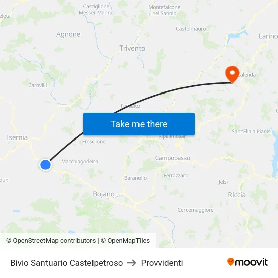 Bivio Santuario Castelpetroso to Provvidenti map