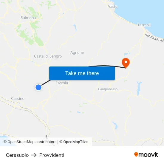 Cerasuolo to Provvidenti map