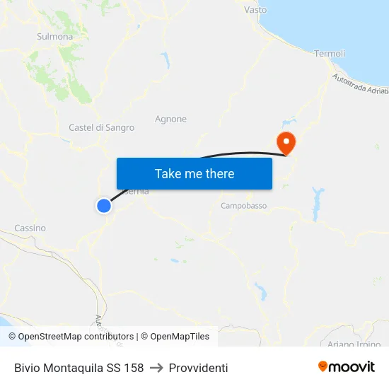 Bivio Montaquila SS 158 to Provvidenti map