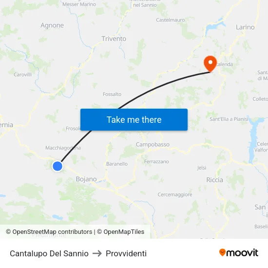 Cantalupo Del Sannio to Provvidenti map