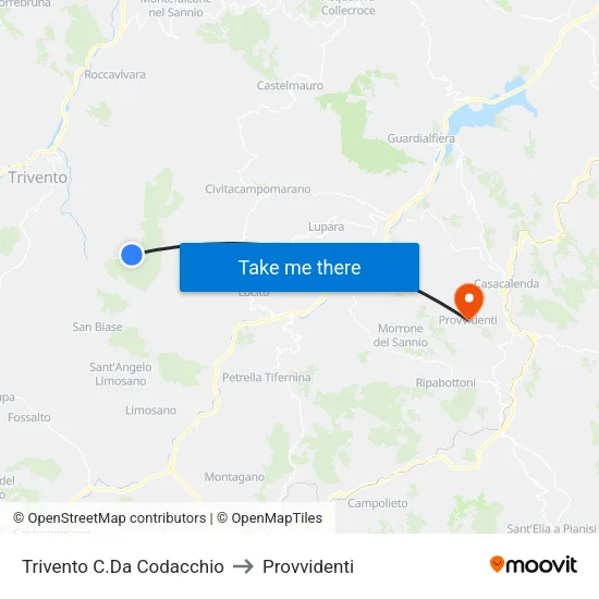 Trivento Codacchio to Provvidenti map