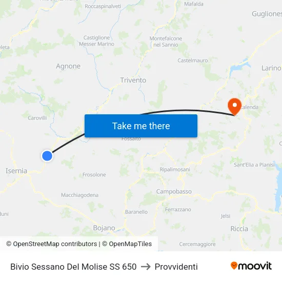 Bivio Sessano Del Molise SS 650 to Provvidenti map