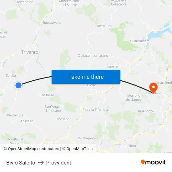 Bivio Salcito to Provvidenti map