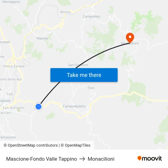Mascione-Tappino Valley Bottom to Monacilioni map