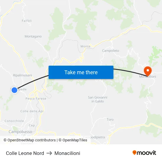 Leone Hill North to Monacilioni map