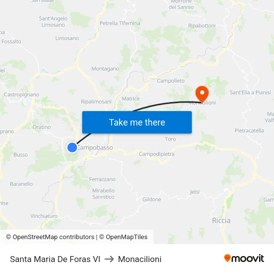 Santa Maria De Foras VI to Monacilioni map
