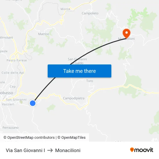 San Giovanni Street I to Monacilioni map