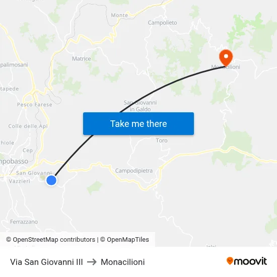 San Giovanni Street III to Monacilioni map