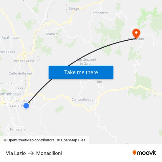 Via Lazio to Monacilioni map