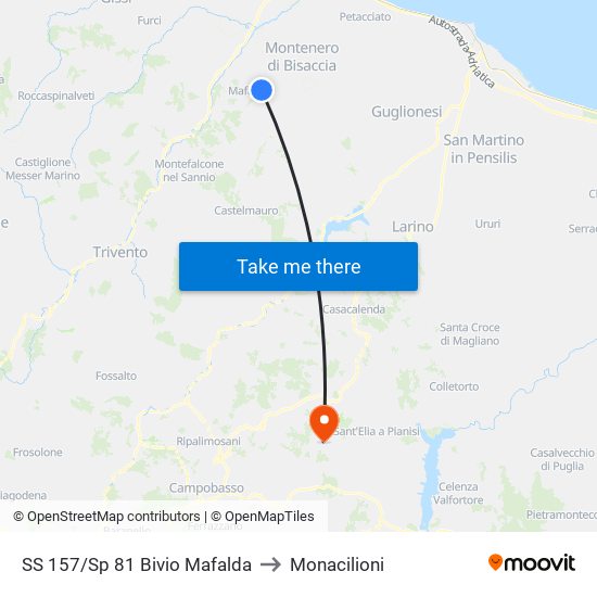 SS 157/Sp 81 Bivio Mafalda to Monacilioni map