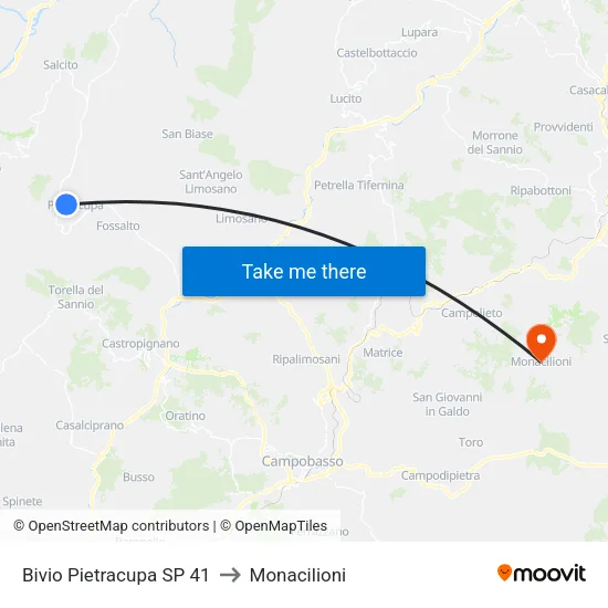 Pietracupa Junction SP 41 to Monacilioni map