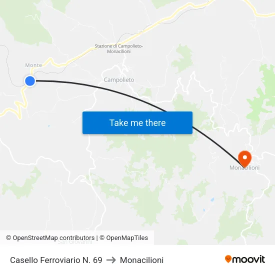 Railway Gatehouse No. 69 to Monacilioni map