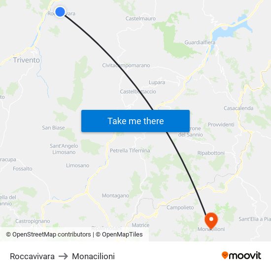 Roccavivara to Monacilioni map