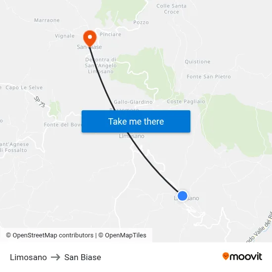 Limosano to San Biase map